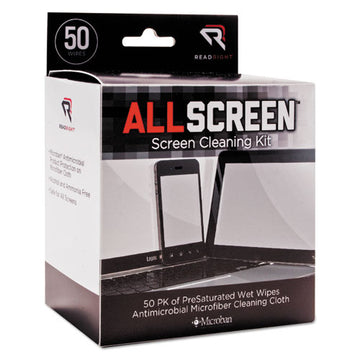 Read Right® Allscreen Screen Cleaning Kit, 50 Wipes, 1 Microfiber Cloth freeshipping - TVN Wholesale